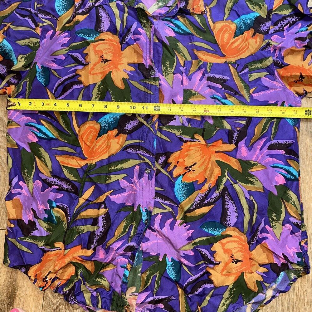 Kikomo Women's 100% Silk Floral‎ Long Sleeve Purple Floral Button Shirt Large - Picture 6 of 7